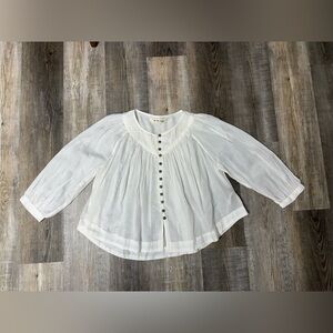 Free People White Flowy Blouse with Button Accents